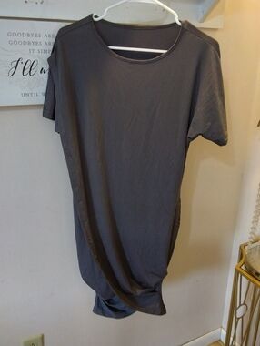 🐆Simple Short-Sleeve Crewneck Tunic Dress - Charcoal Gray